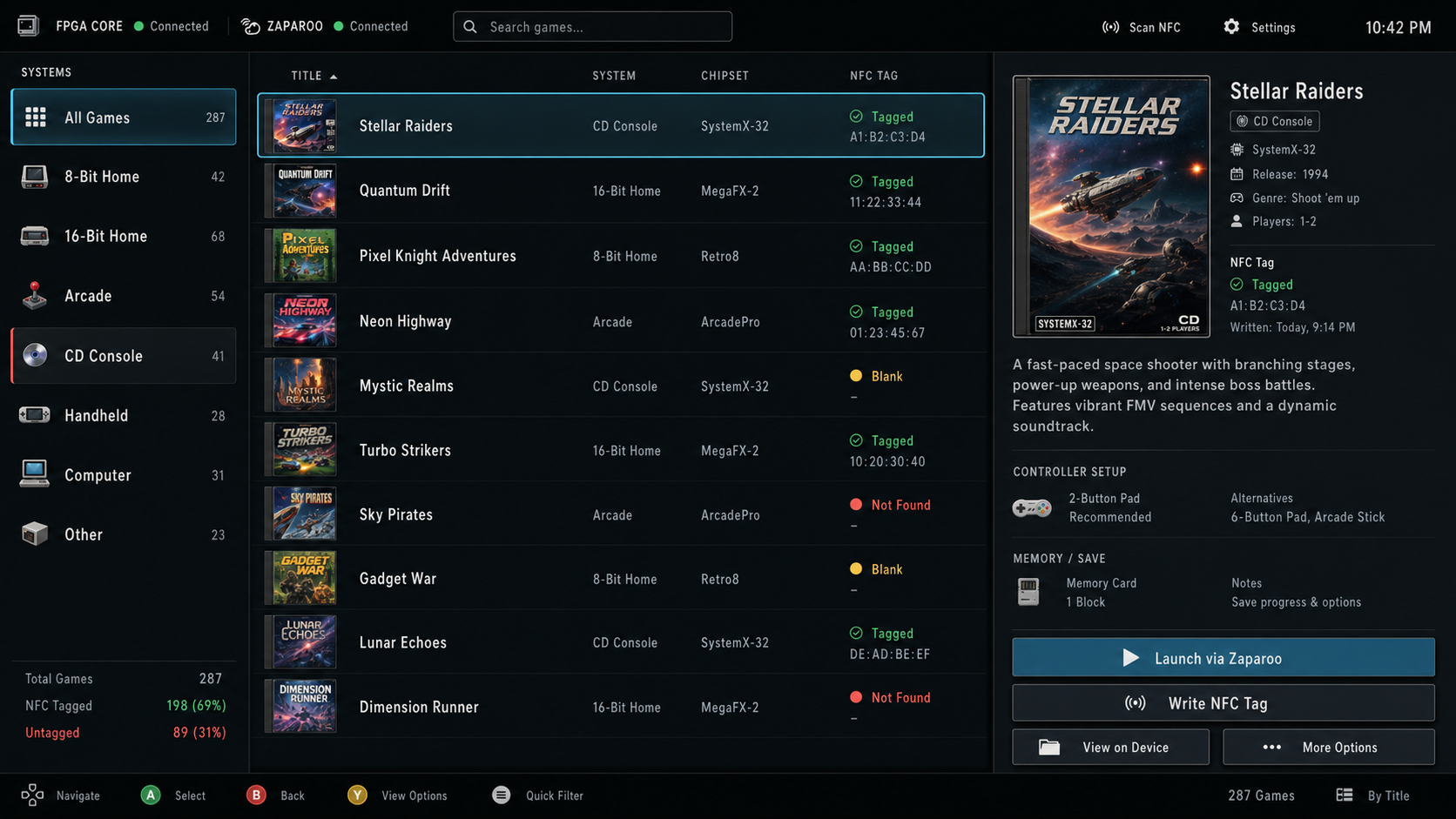 Concept preview of the Hey Mister game library interface on a TV-style dashboard.